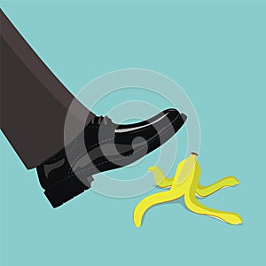 Man step on banana peel, business concept