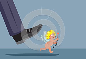 Man Stepping on a Cupid Angel Vector Concept Illustration