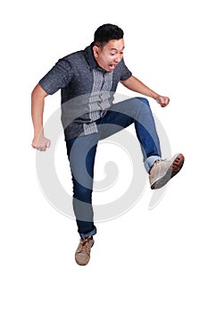 Man Stepping On to Forward. Jump Stomping On Something