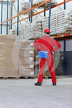 Man in storage warehouse