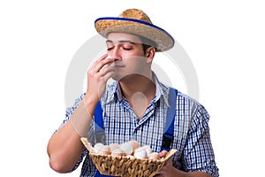 The man with a straw hat and eggs