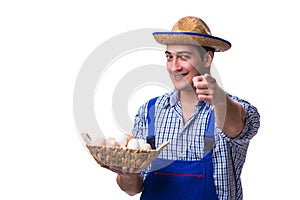The man with a straw hat and eggs