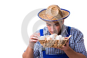 The man with a straw hat and eggs