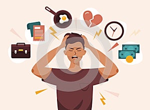 A man stressed with mouth open irritation factor