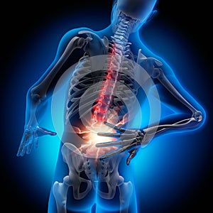 Man with strong pain in spine - 3D illustration