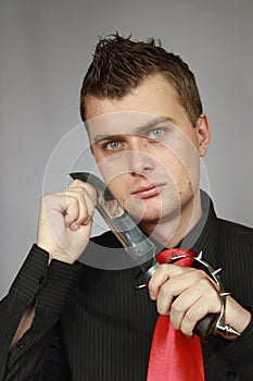 Man struggles a knife