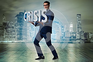 The man struggling with crisis in business concept