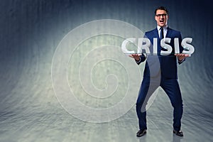 The man struggling with crisis in business concept