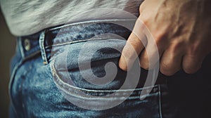 Man Struggling to Fit Into Tight Jeans photo