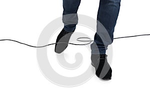 Man Stucked In Cable While Walking photo