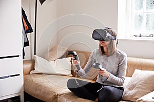 Man In Studio Wearing Virtual Reality Headset Playing Game