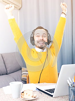 Man studying remotely at home