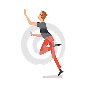 Man Stumbling and Falling Down Forward Cartoon Style Vector Illustration on White Background photo