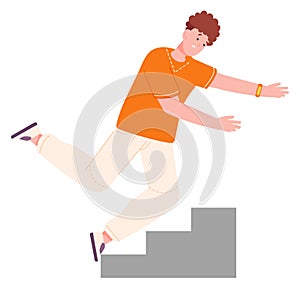 Man stumbling on stairs. Staircase accident. Falling person photo