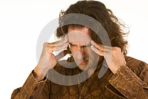 Man suffer from terrible headache and depression