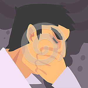 Man Suffering from Fine Dust, Industrial Smog, Environmental Air Pollution, Vector Illustration