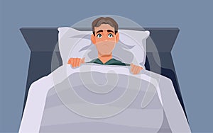 Man Suffering from Insomnia Vector Cartoon Illustration