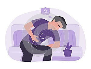 Man Suffering from Stomachache for Abdominal Pain Concept Illustration