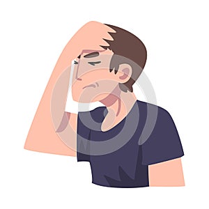 Man Suffering from Throbbing Headache, Symptom of Heart Stroke Cartoon Vector Illustration