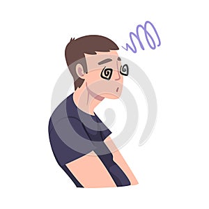 Man Suffering from Vertigo, Symptom of Heart Stroke Cartoon Vector Illustration