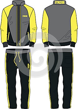 Man Sport Suit coat jacket zipper and joggers pants template yellow photo
