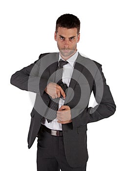 Uomo un abito catturato pistole 