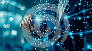 Man in Suit Interacting With Virtual Interface