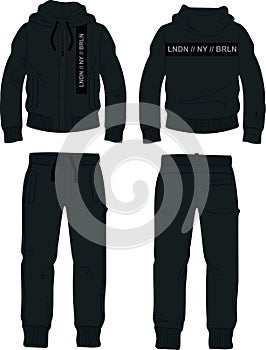 Man suit set zipper hoodie jacket joggers pants black london template photo
