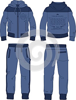 Man suit set zipper hoodie jacket joggers pants cross template photo