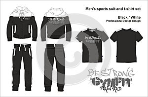 Man suit set zipper hoodie jacket joggers pants t shirt gym template