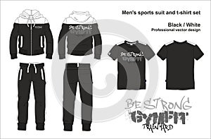 Man suit set zipper hoodie jacket joggers pants t shirt gym template photo
