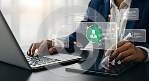 man verifying documents with a digital checkmark