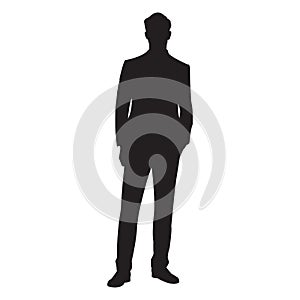 Man in suit silhouette. Businessman standing. Business person black figure. Vector illustration
