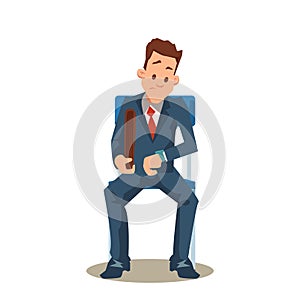 Man in Suit Sit on Chair Wait for Job Interview