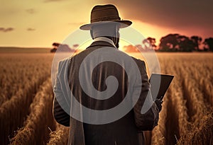 A man in a suit standing in a field. AI Generated