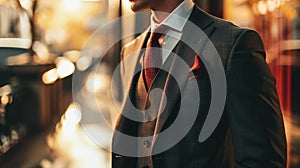 Man in a Suit and Tie on a Vibrant City Street