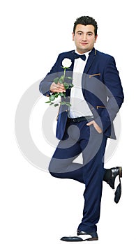 Man in suit with white rose