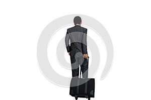 Man with suitcase on white background