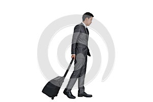 Man with suitcase on white background