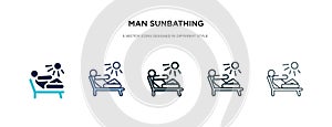 Man sunbathing icon in different style vector illustration. two colored and black man sunbathing vector icons designed in filled,
