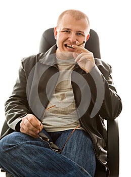 Man with sunglasses and cigaret photo