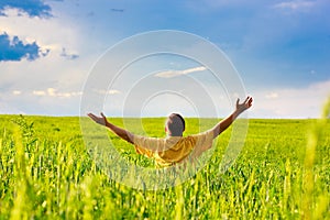 Man in sunny field