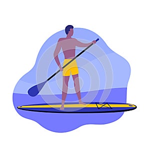 Man on a sup board with a paddle, vector art
