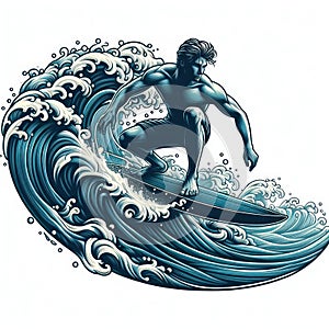 A man on a surfboard rides on the waves.