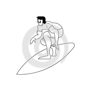 Man surfer silhouette on surf board outline style