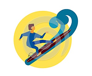 The man is surfing. Cartoon. Vector.