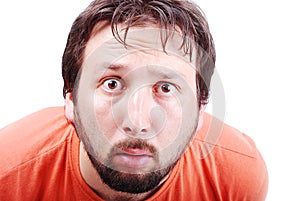 Man with surprised expression on face
