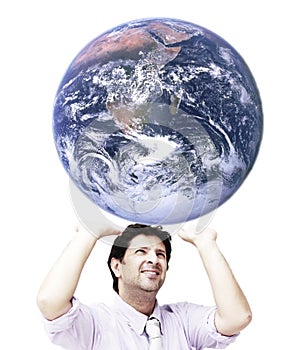 Man sustaining the world (world image is from NASA) photo