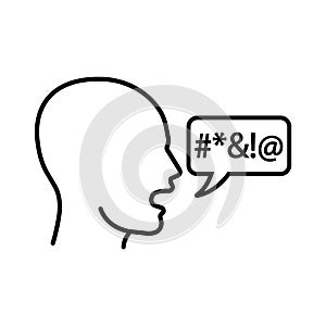 Man with swear speech bubble icon in outline style. Vector.