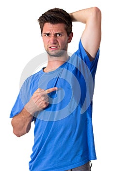 Man sweating very badly under armpit photo